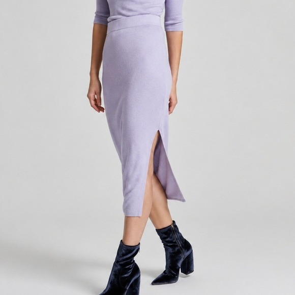 NAADAM Dresses & Skirts - NAADAM Lavender Purple Ribbed Midi Skirt Side Slit Silk Cashmere Size Medium
